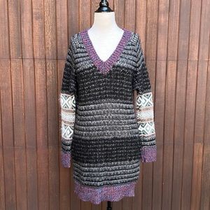 Rag & Bone sweater dress, black and grey with fair isle sleeves. size L